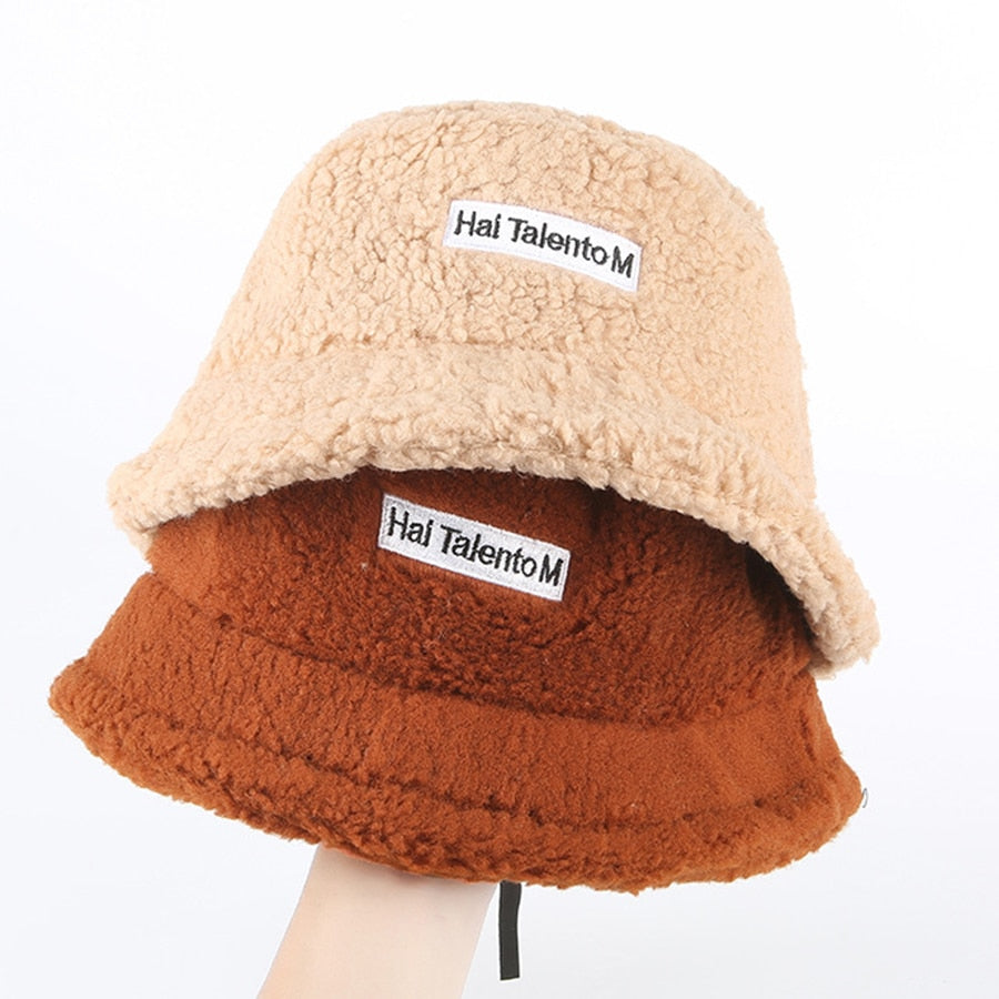 Faux Fur Winter Bucket Hat For Women Girl Fashion Solid Thickened Soft Warm Fishing Cap Outdoor Lady Plush Fluffy Panama-0